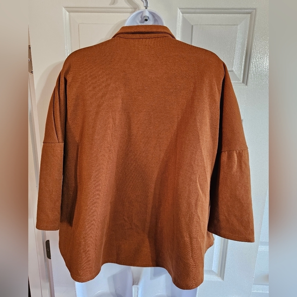 Crown & Ivy Brown V Neck Tunic Shirt Preppy Relaxed Fit Drop Sleeve Size M - Picture 3 of 6